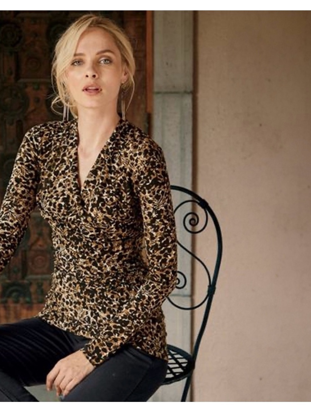 Peruvian Connection Pantera Top Floral print Jersey size XL Womens Long-Sleeve